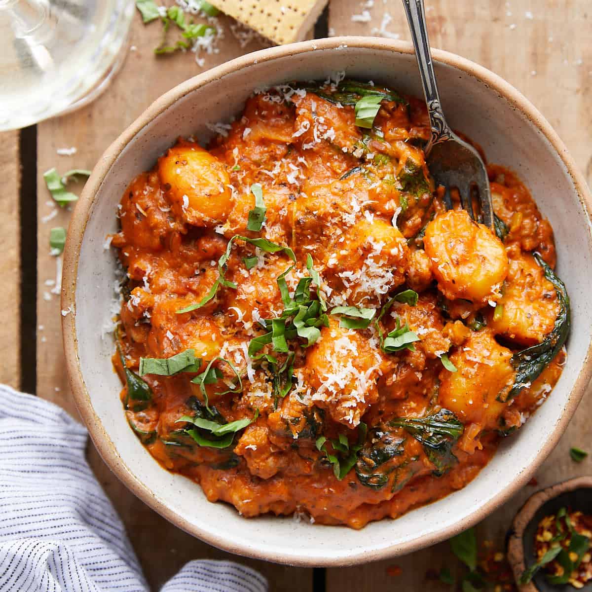 Sausage Gnocchi with Creamy Tomato Sauce & Spinach