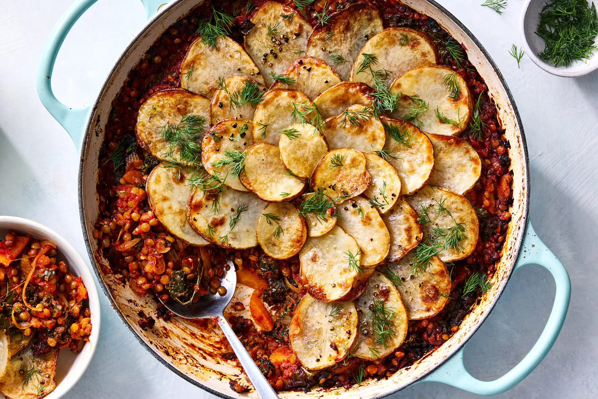 Tomato Lentil Stew With Crispy Potato